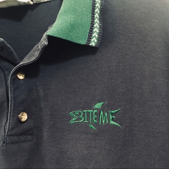 ๐3/$22 DIPORT USA navy green polo fish "bite me" - Picture 2 of 4